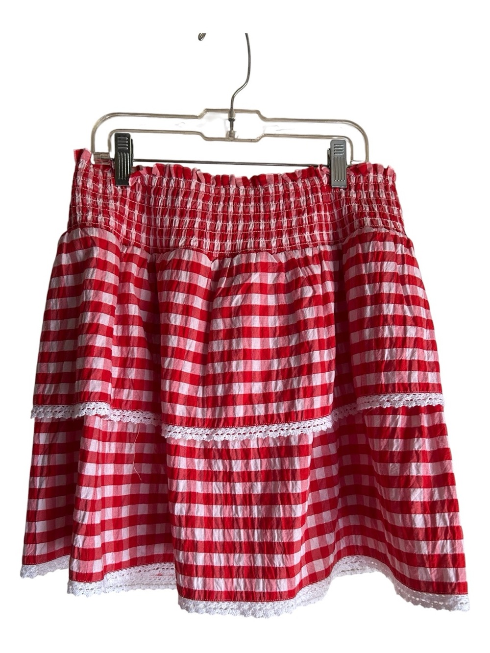 4/$20 Cat & Jack Size XL 14 Red Gingham Tiered Skirt with Lace Trim